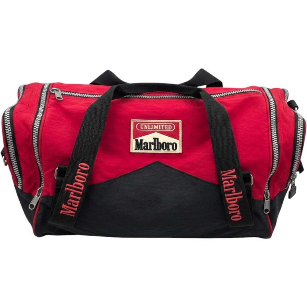 Vintage Marlboro Unlimited Duffel Bag‎ Red Black Nylon Travel Gym Bag 16 Inch O9
